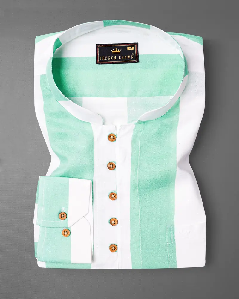 Sea Mist Green With Bright White Premium Tencel Kurta Shirt 2