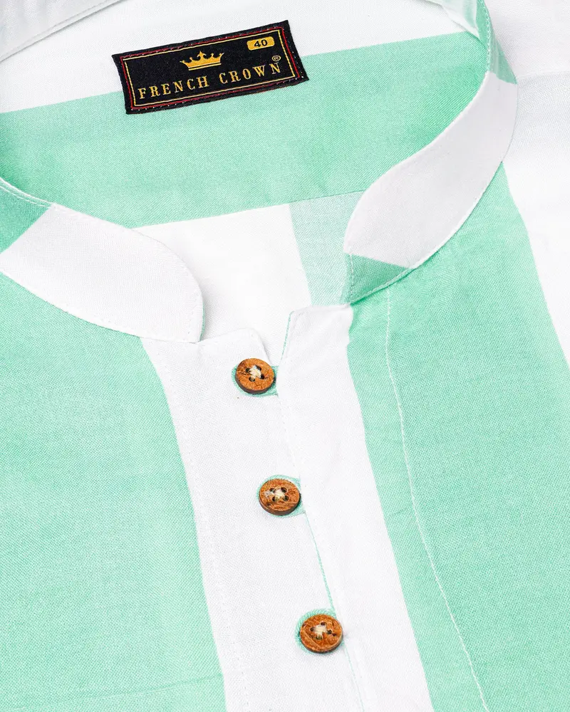 Sea Mist Green With Bright White Premium Tencel Kurta Shirt 4