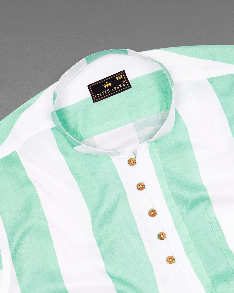 Sea Mist Green With Bright White Premium Tencel Kurta Shirt 5