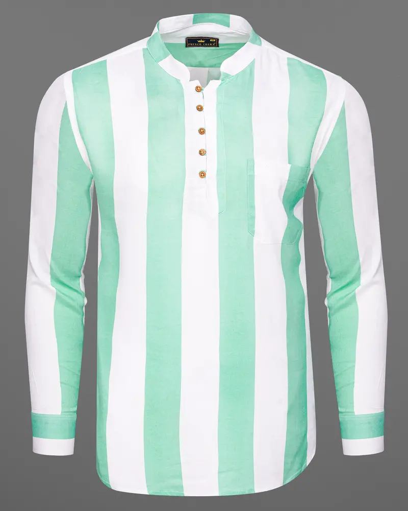Sea Mist Green With Bright White Premium Tencel Kurta Shirt 6
