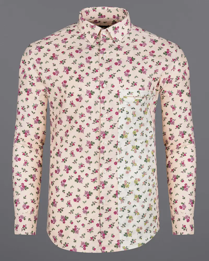 Sea Shell Cream With Dust Storm Brown Ditsy Printed Flannel Designer Shirt 1