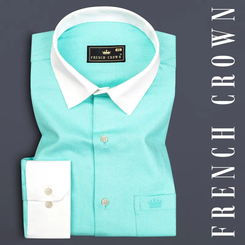 Seafoam Blue Jacquard Textured Premium Cotton Shirt 1
