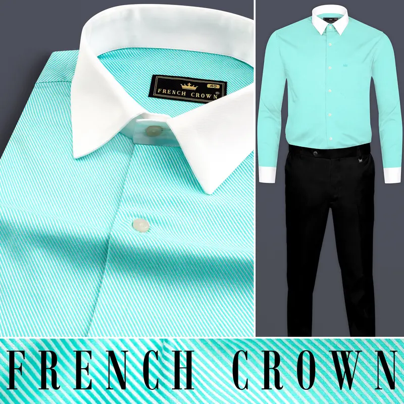 Seafoam Blue Jacquard Textured Premium Cotton Shirt 10
