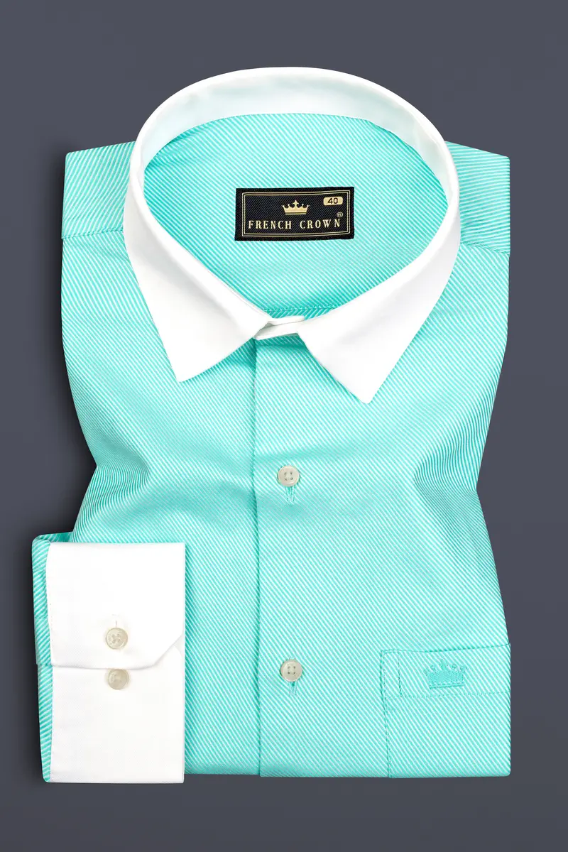 Seafoam Blue Jacquard Textured Premium Cotton Shirt 2