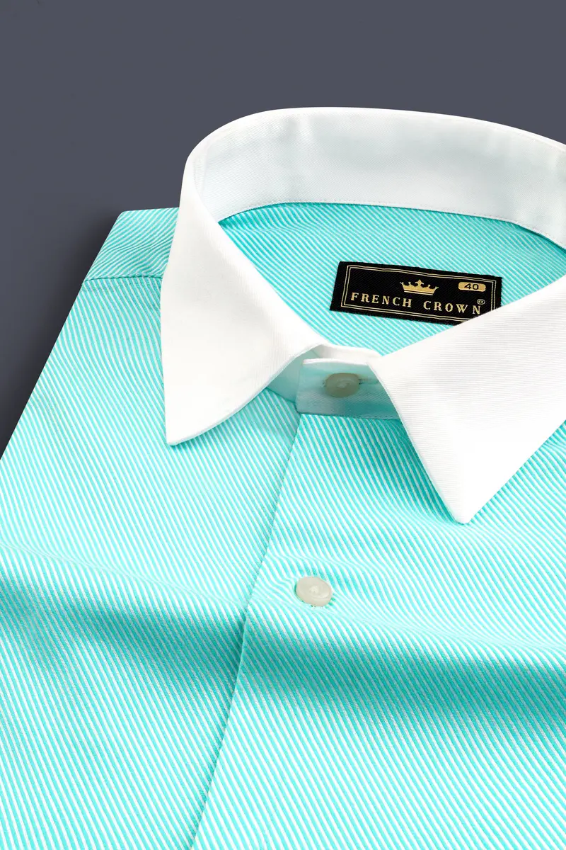 Seafoam Blue Jacquard Textured Premium Cotton Shirt 4