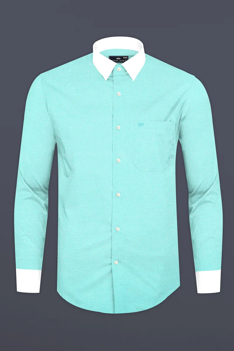 Seafoam Blue Jacquard Textured Premium Cotton Shirt 5