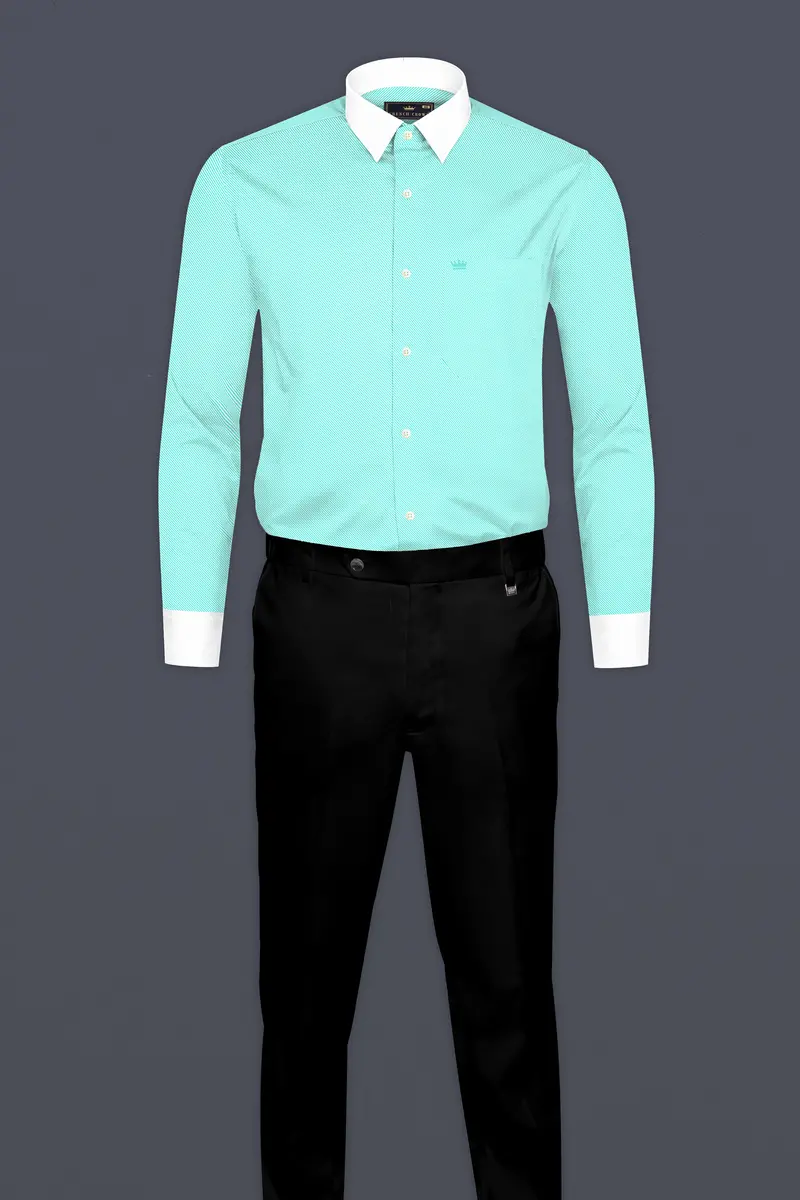 Seafoam Blue Jacquard Textured Premium Cotton Shirt 7