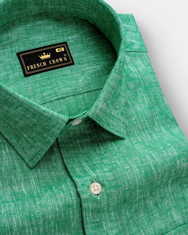 Seafoam Green Textured Luxurious Linen Dress Shirt 1