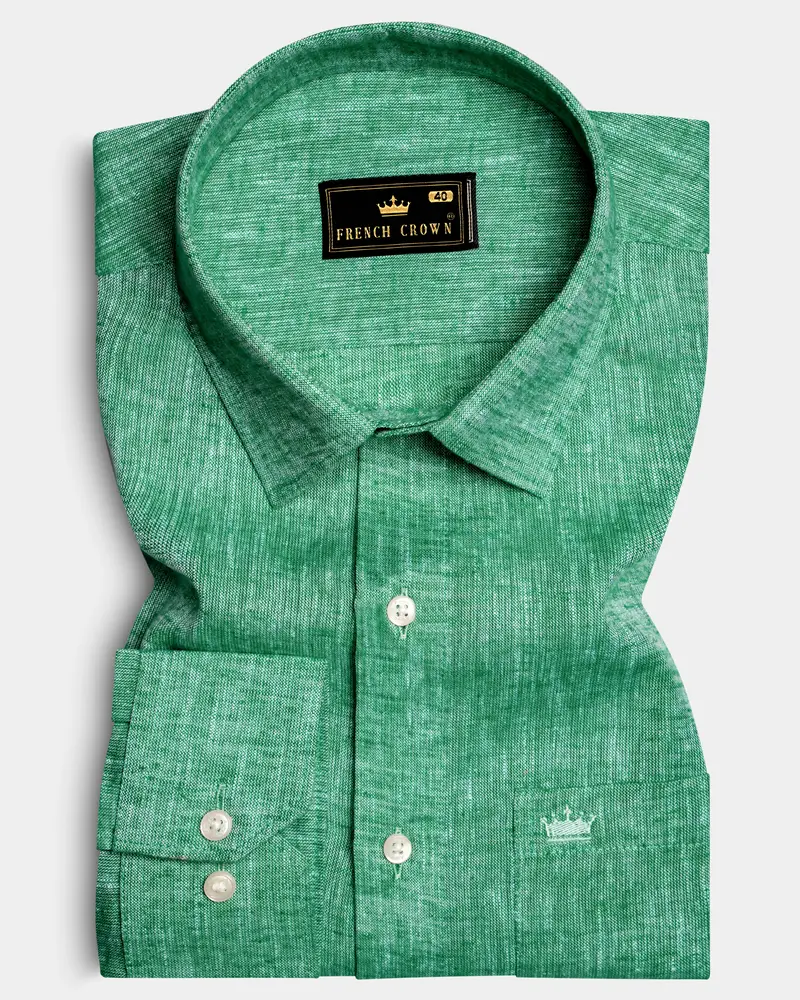 Seafoam Green Textured Luxurious Linen Dress Shirt 10
