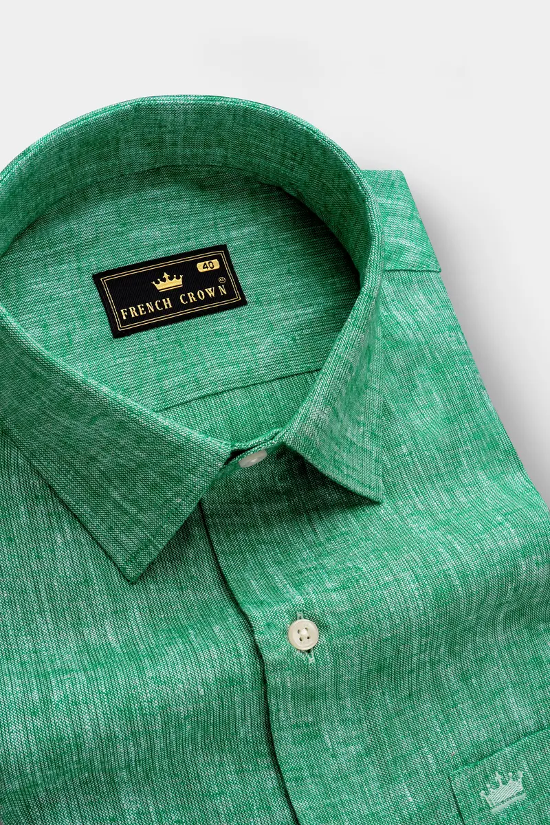Seafoam Green Textured Luxurious Linen Dress Shirt 2
