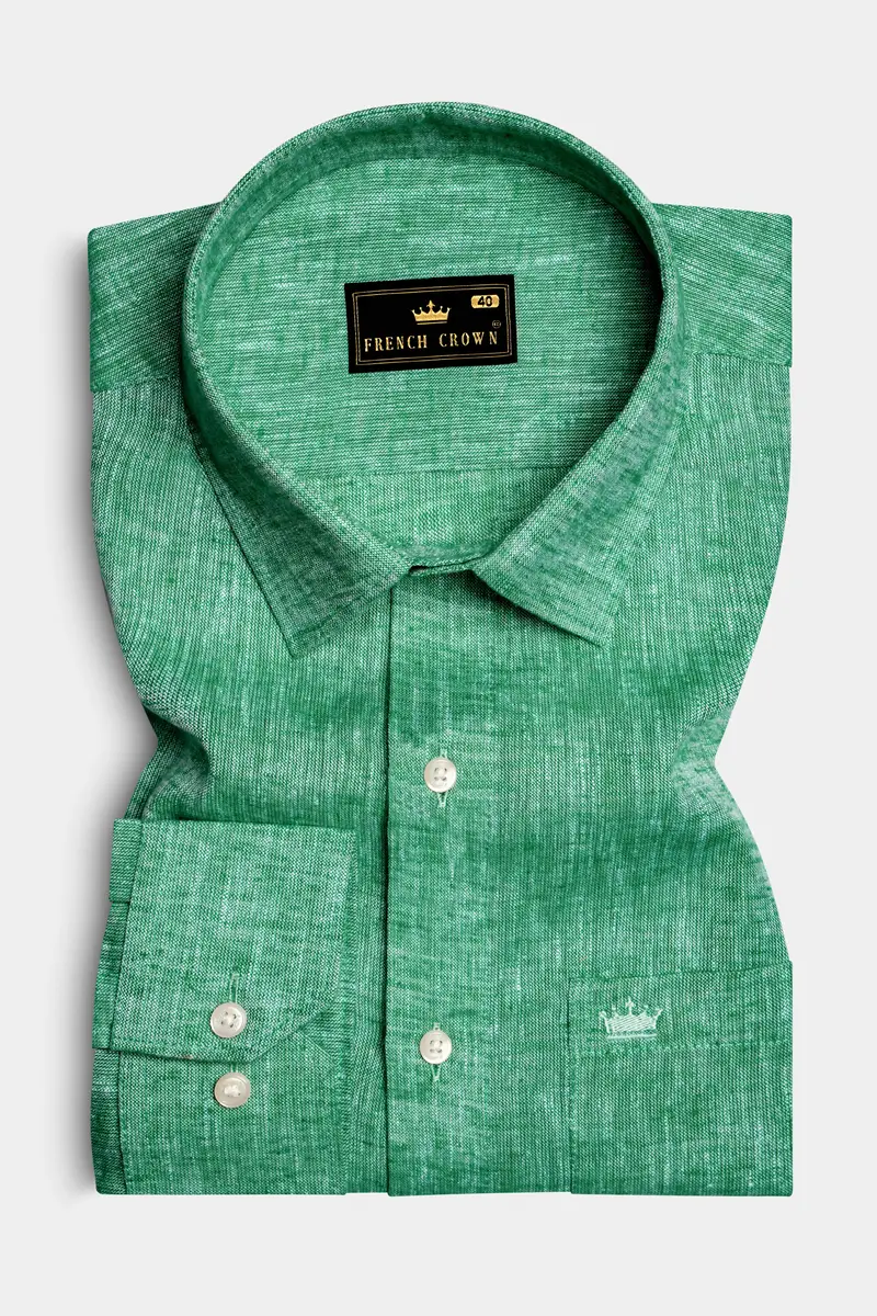 Seafoam Green Textured Luxurious Linen Dress Shirt 4