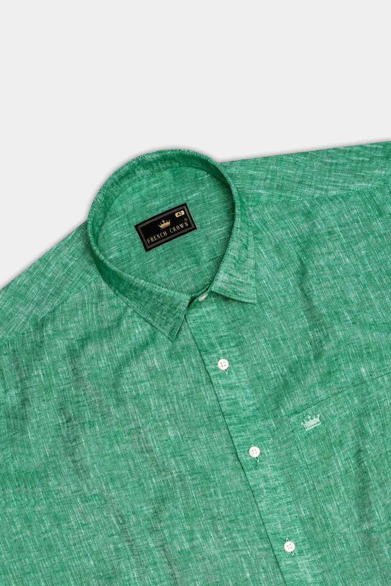 Seafoam Green Textured Luxurious Linen Dress Shirt 5