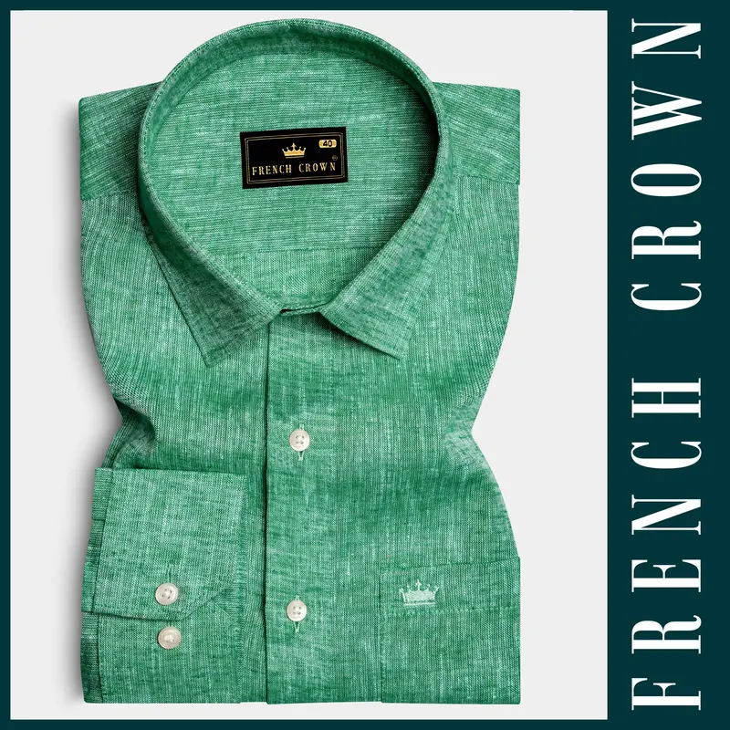 Seafoam Green Textured Luxurious Linen Dress Shirt 6