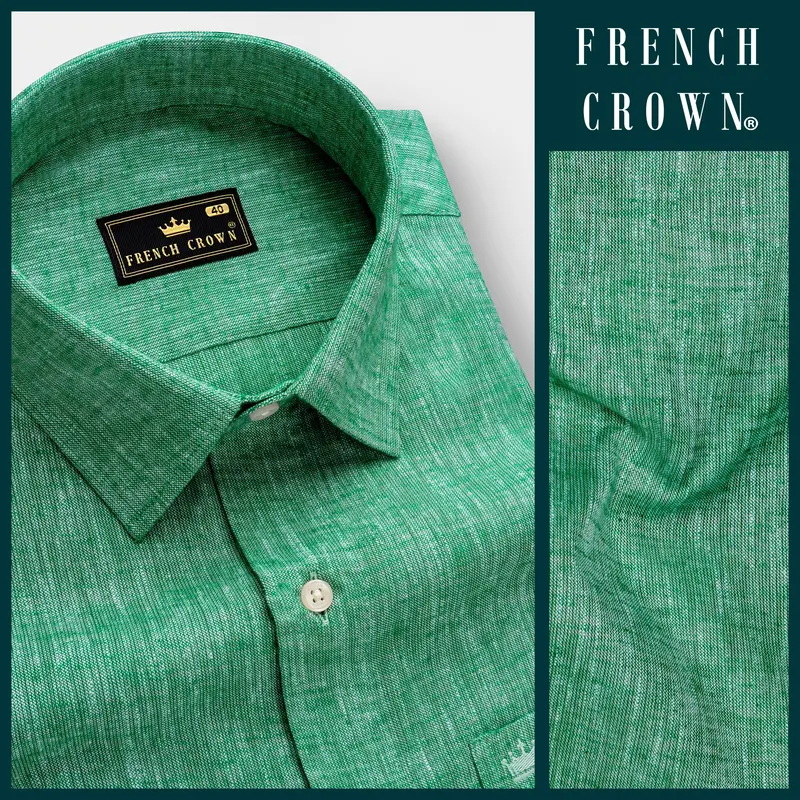 Seafoam Green Textured Luxurious Linen Dress Shirt 8