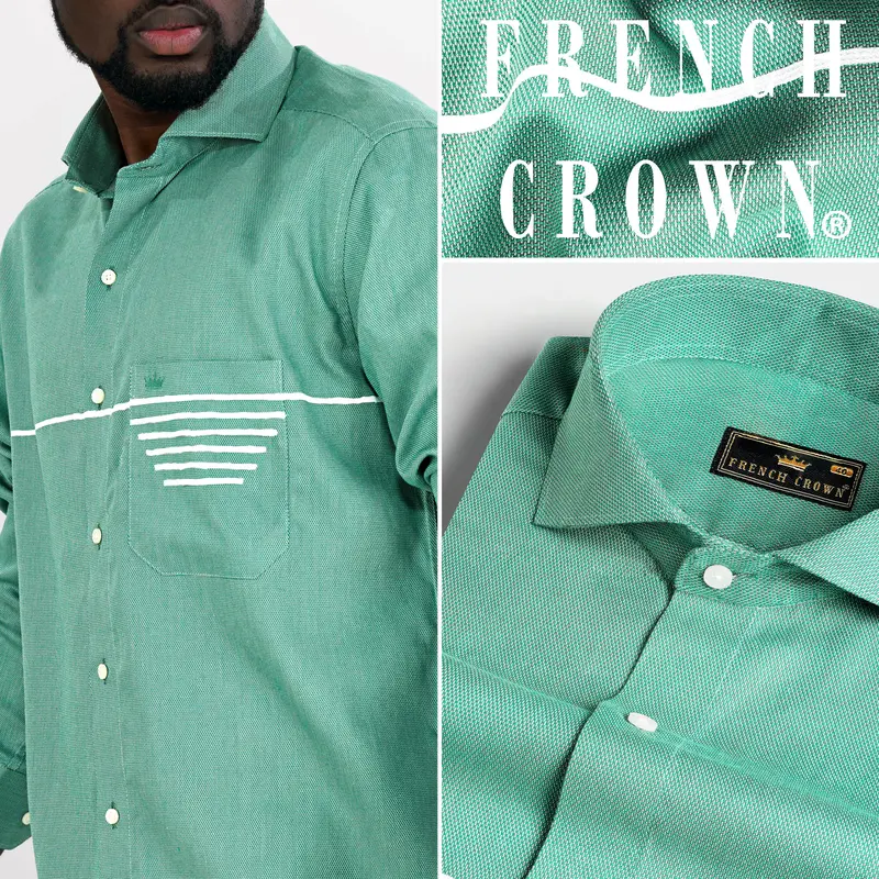 Seafom Green Hand Painted Dobby Textured Premium Giza Cotton Designer Shirt 1