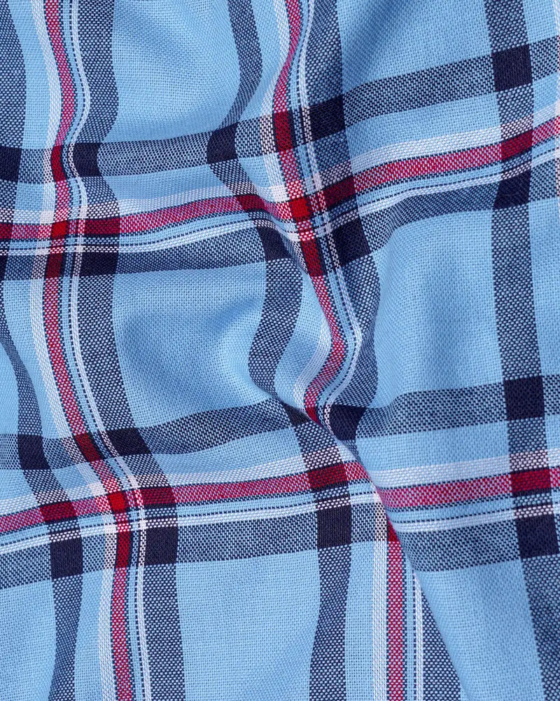 Seagull Sky Blue With Blue And Claret Red Plaid Royal Oxford Shirt 2