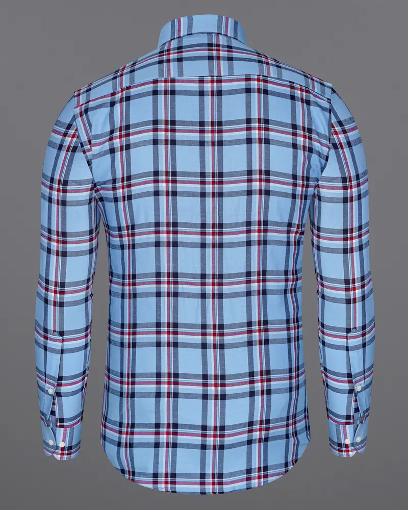 Seagull Sky Blue With Blue And Claret Red Plaid Royal Oxford Shirt 6