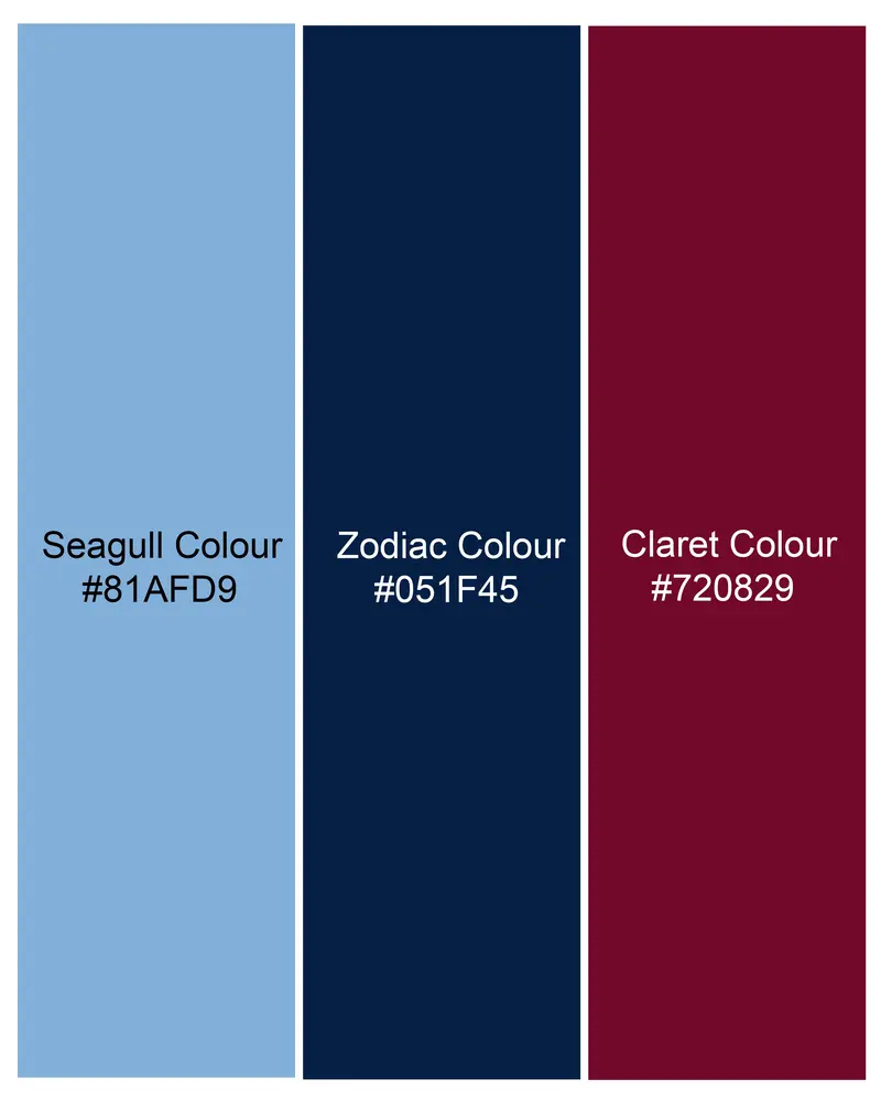 Seagull Sky Blue With Blue And Claret Red Plaid Royal Oxford Shirt 8