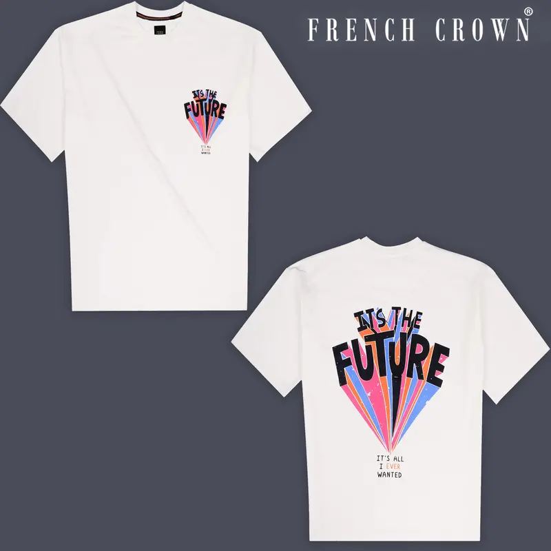 Seashell White Printed Premium Cotton Oversized T-Shirt 1