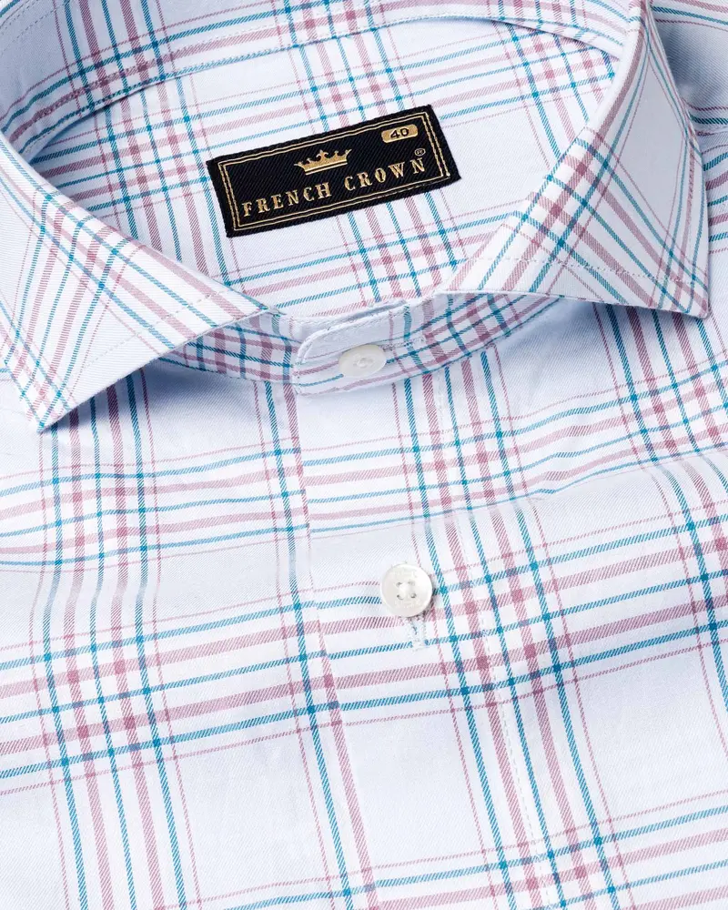 Selago And Bahama Blue Plaid Twill Textured Premium Cotton Shirt 1