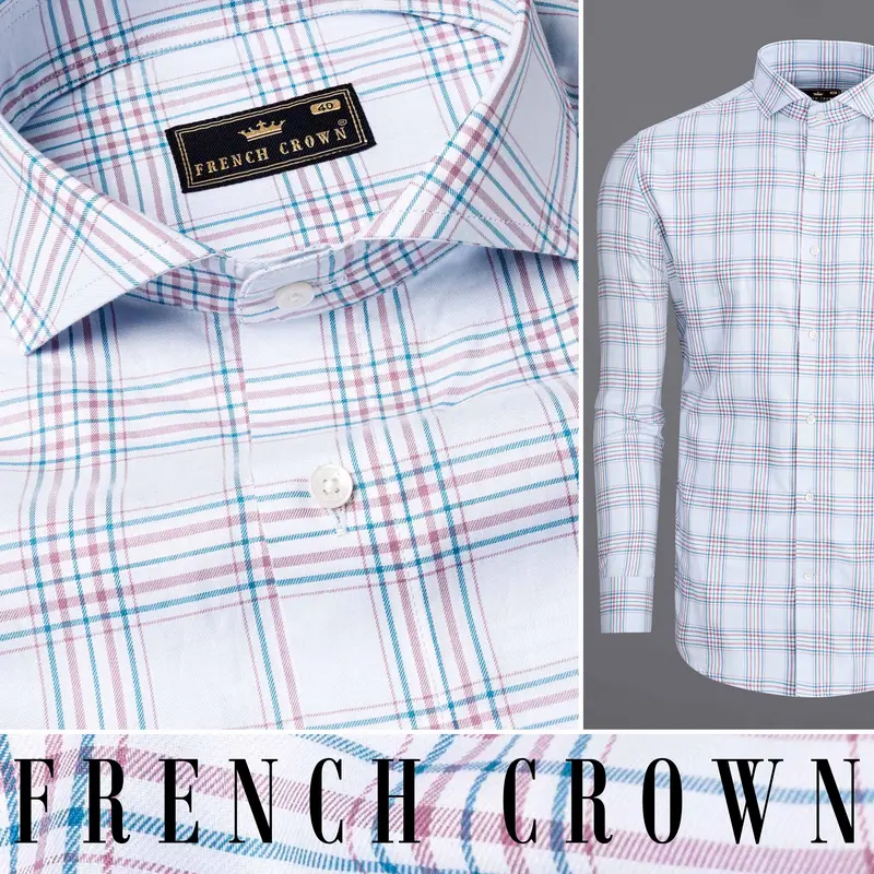 Selago And Bahama Blue Plaid Twill Textured Premium Cotton Shirt 10