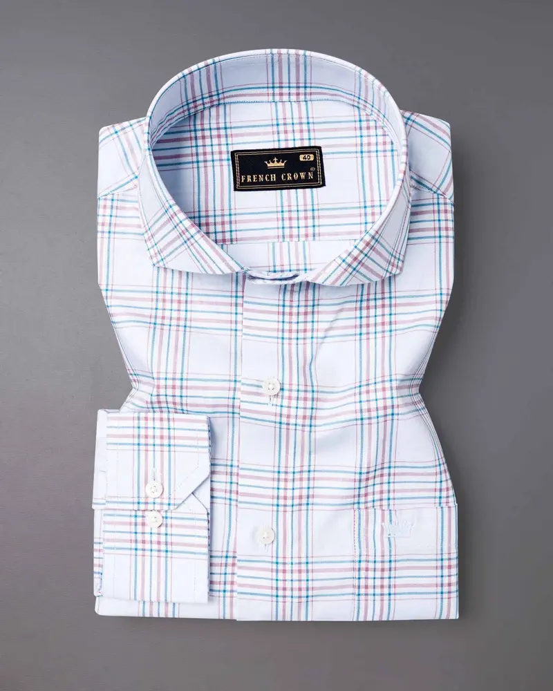 Selago And Bahama Blue Plaid Twill Textured Premium Cotton Shirt 3