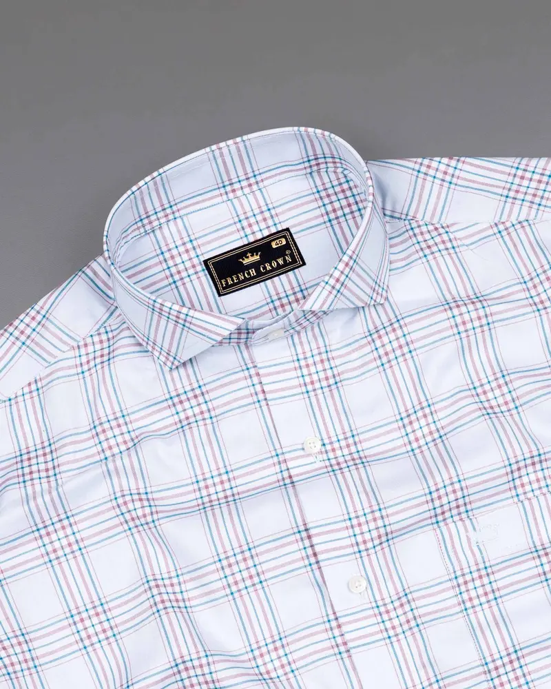 Selago And Bahama Blue Plaid Twill Textured Premium Cotton Shirt 4