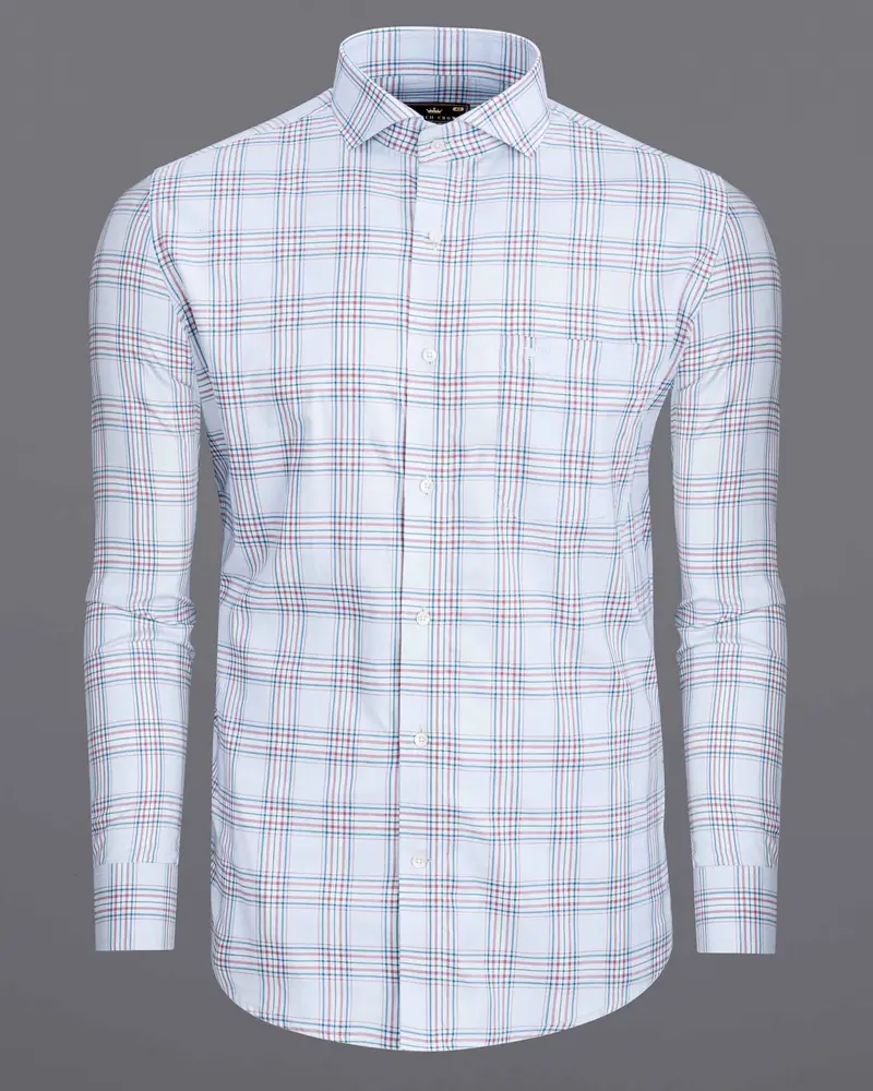 Selago And Bahama Blue Plaid Twill Textured Premium Cotton Shirt 5
