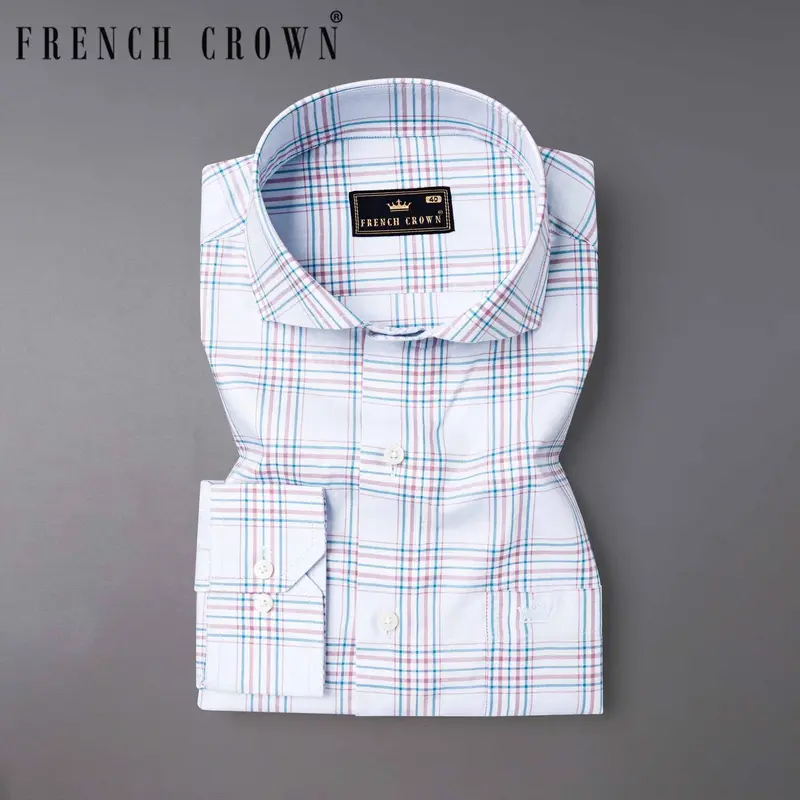 Selago And Bahama Blue Plaid Twill Textured Premium Cotton Shirt 7
