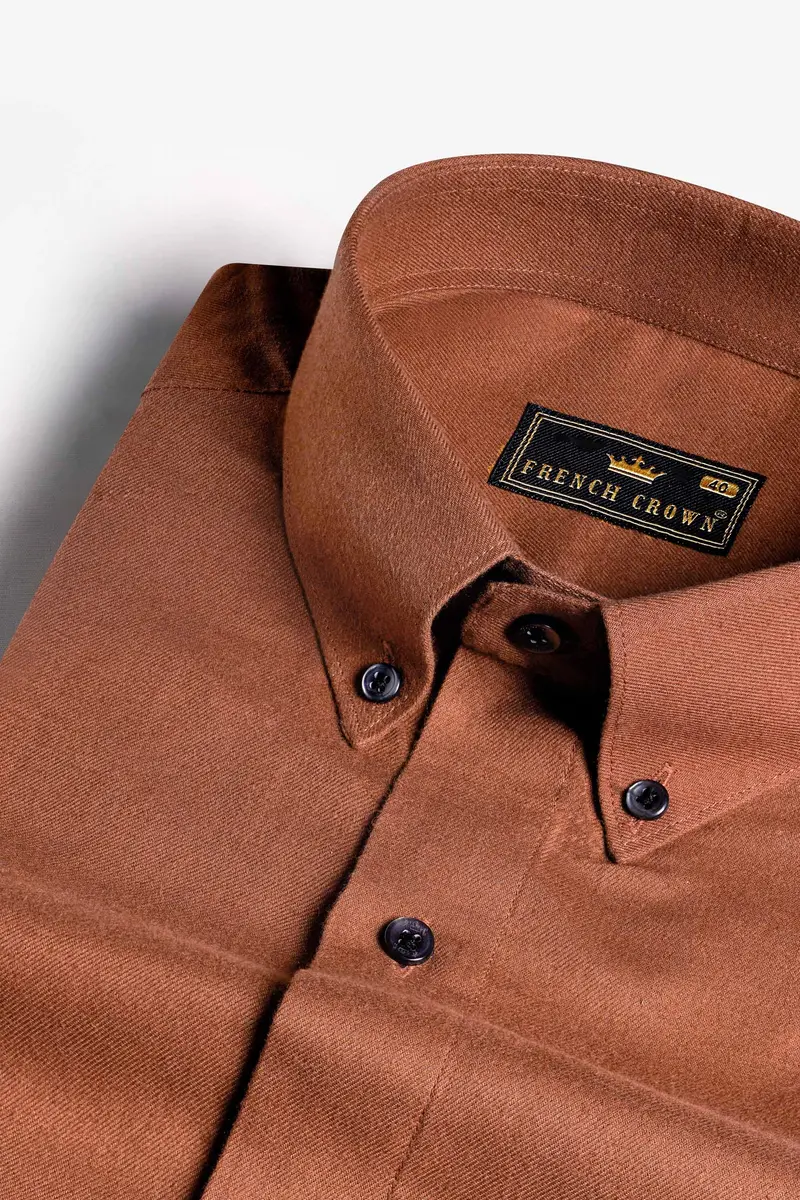 Sepia Brown Twill Premium Cotton Button Down Shirt 1