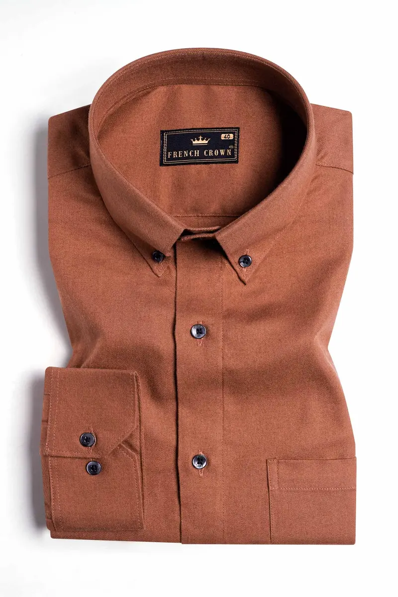 Sepia Brown Twill Premium Cotton Button Down Shirt 3