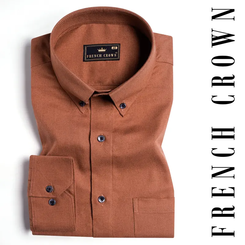 Sepia Brown Twill Premium Cotton Button Down Shirt 4