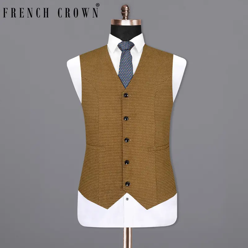 Sepia Brown Velvet Corduroy Box Patterned Sports Waistcoat 1