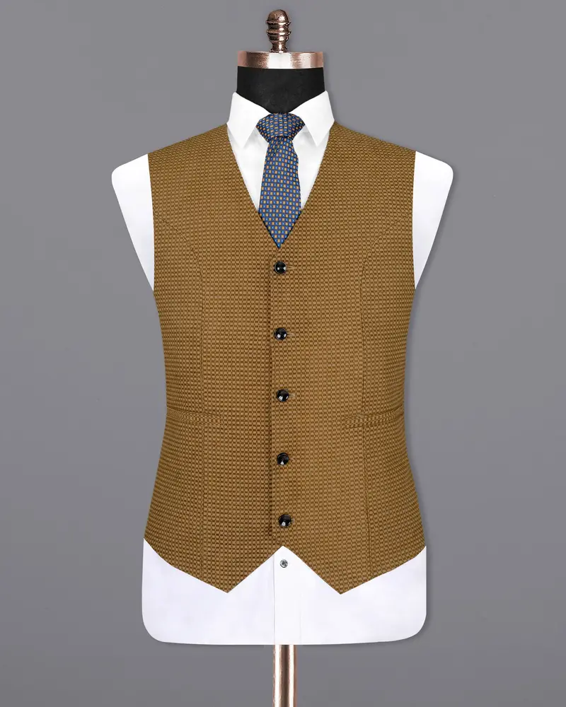 Sepia Brown Velvet Corduroy Box Patterned Sports Waistcoat 2