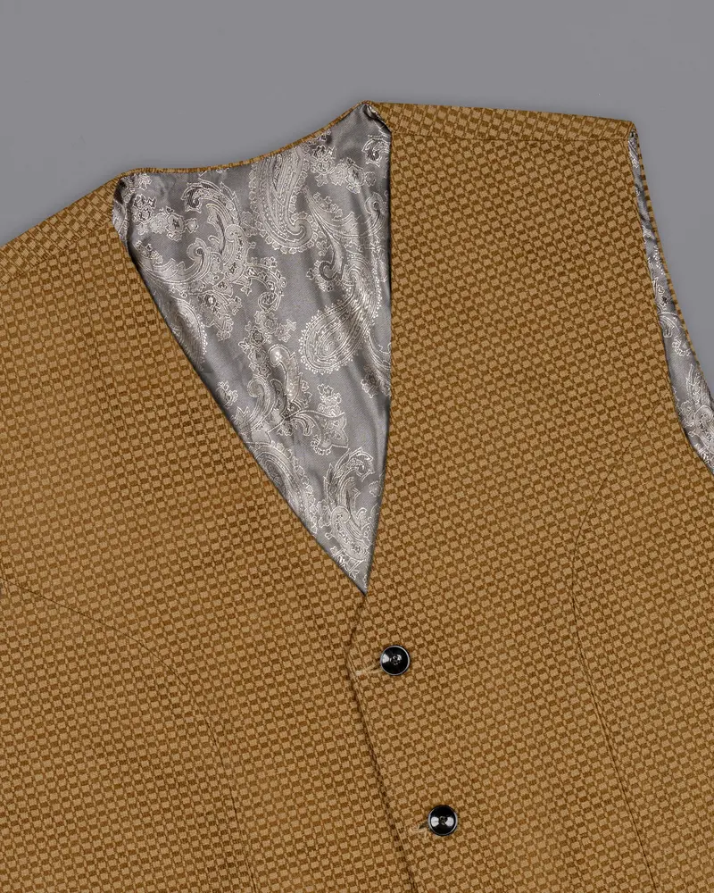 Sepia Brown Velvet Corduroy Box Patterned Sports Waistcoat 4