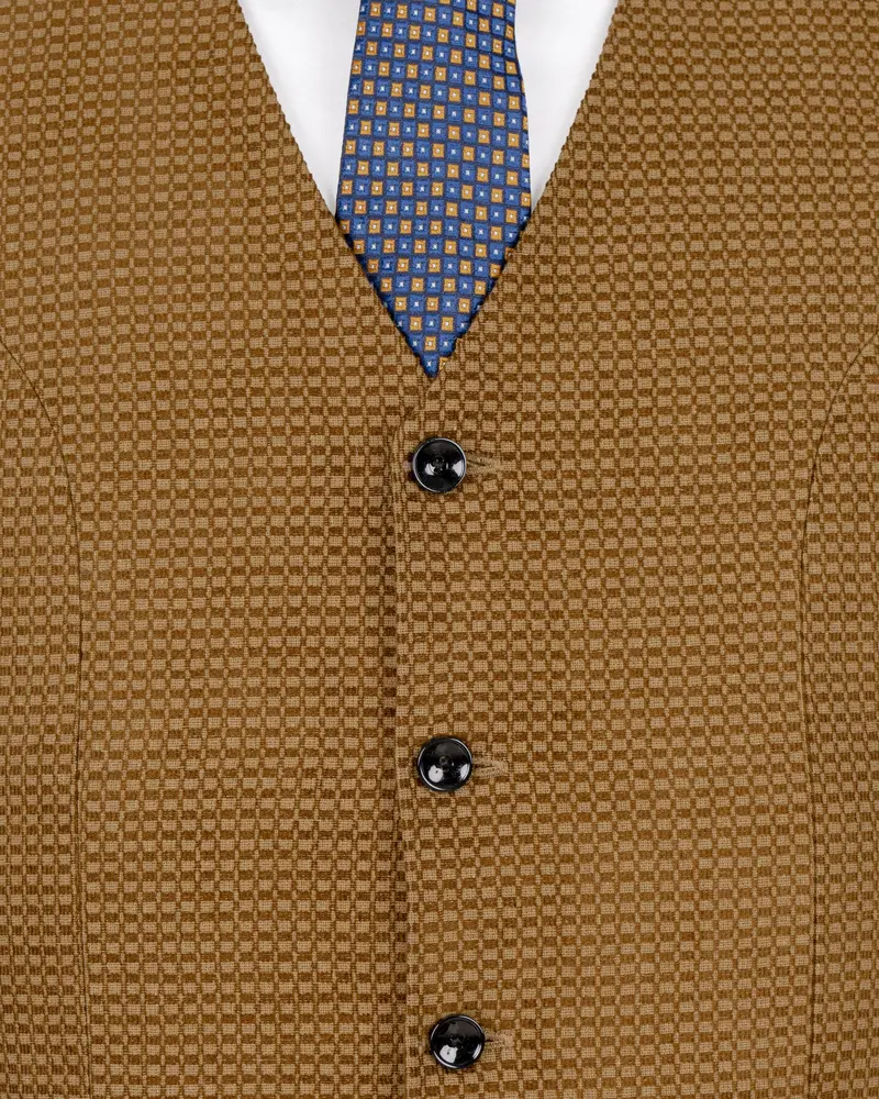 Sepia Brown Velvet Corduroy Box Patterned Sports Waistcoat 5