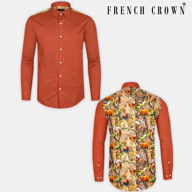 Sepia Rose With Back Tropical Printed Dobby Textured Designer Shirt 1