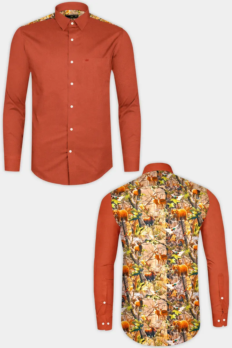 Sepia Rose With Back Tropical Printed Dobby Textured Designer Shirt 2