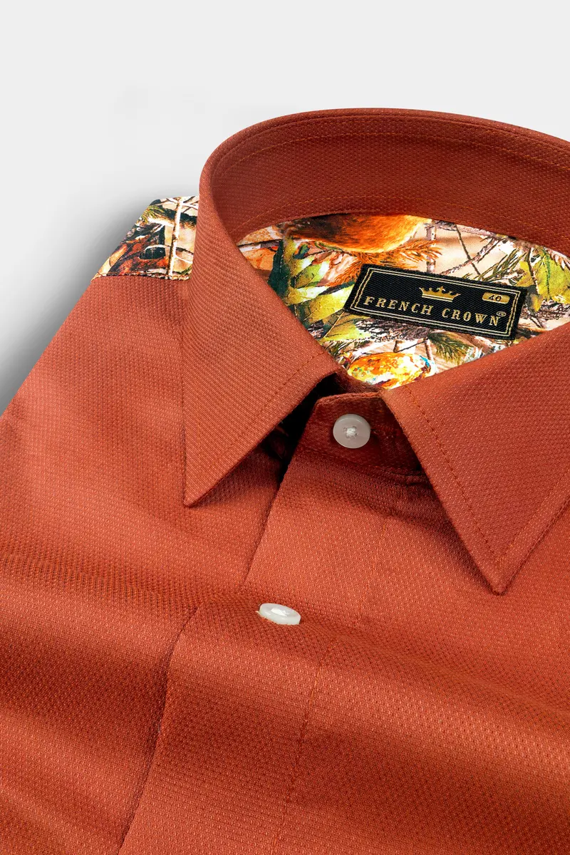 Sepia Rose With Back Tropical Printed Dobby Textured Designer Shirt 4