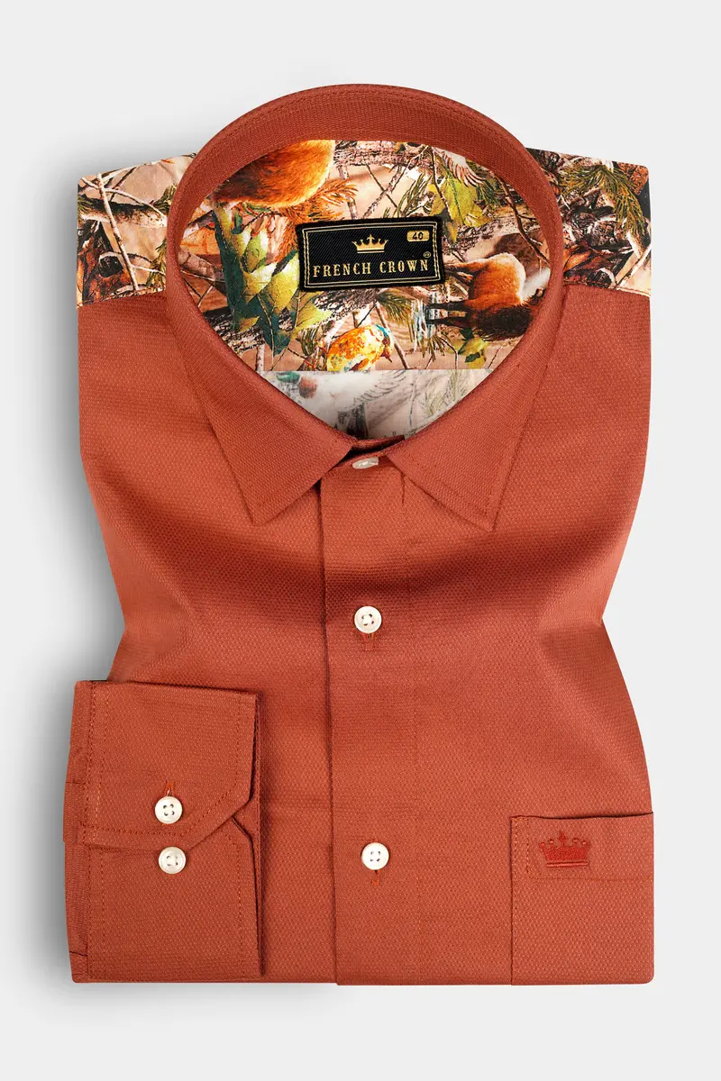 Sepia Rose With Back Tropical Printed Dobby Textured Designer Shirt 5