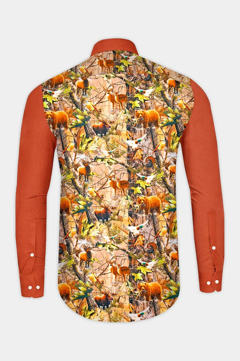Sepia Rose With Back Tropical Printed Dobby Textured Designer Shirt 7