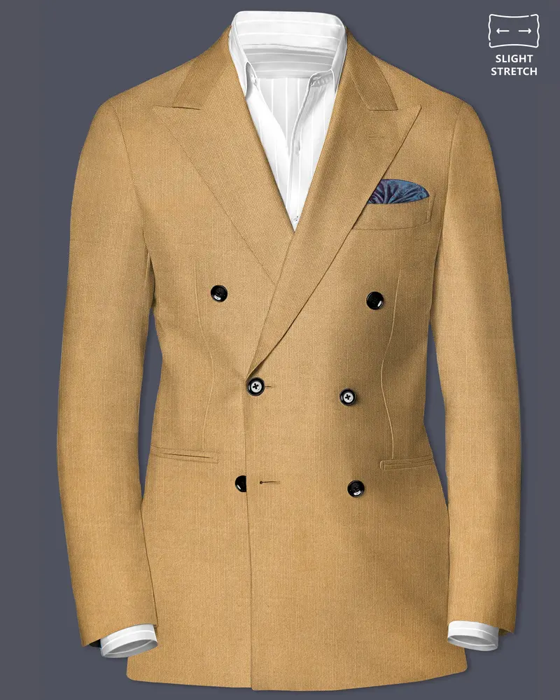 Sepia-Twine Brown Solid Wool Rich Double Breasted Slight Stretch Blazer 1
