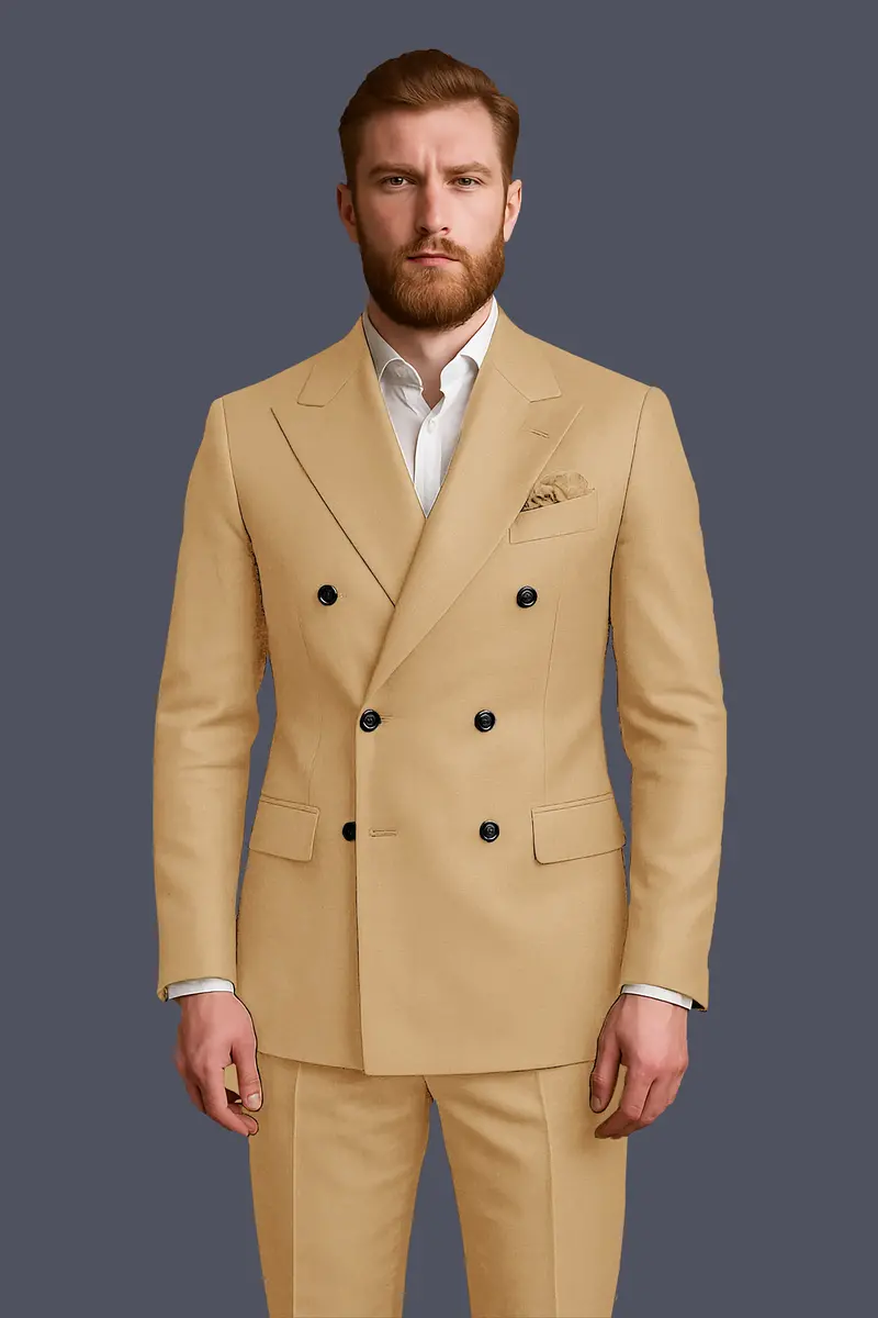 Sepia-Twine Brown Solid Wool Rich Double Breasted Slight Stretch Blazer 10