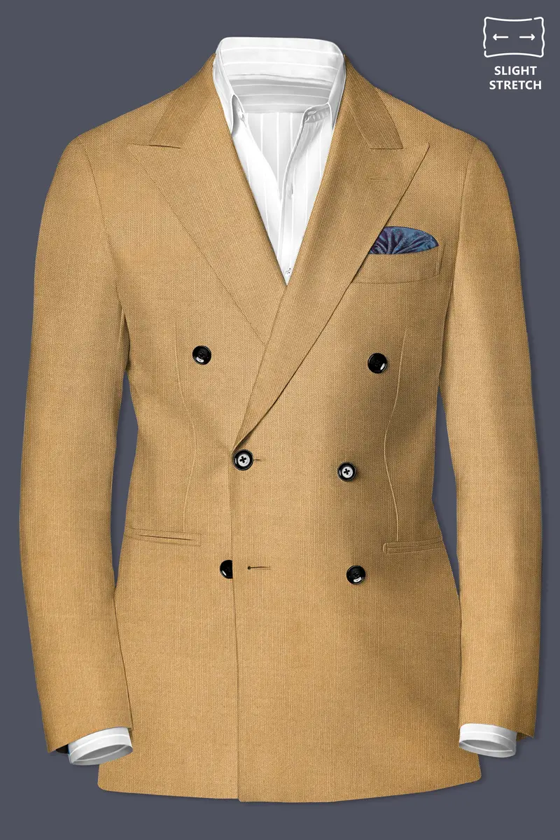 Sepia-Twine Brown Solid Wool Rich Double Breasted Slight Stretch Blazer 2
