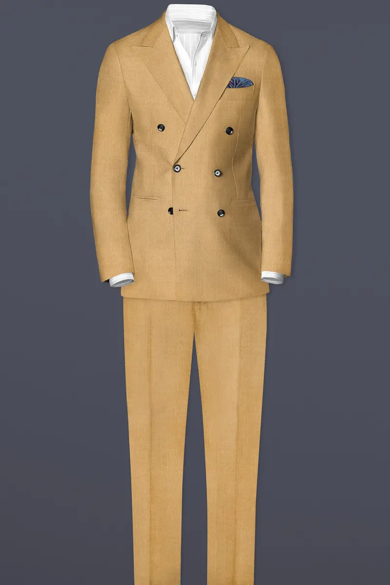 Sepia-Twine Brown Solid Wool Rich Double Breasted Slight Stretch Blazer 4
