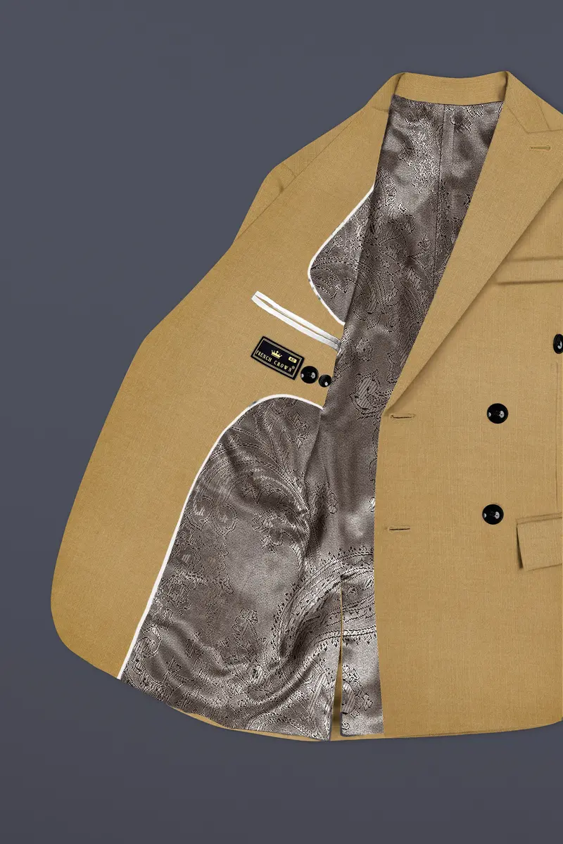 Sepia-Twine Brown Solid Wool Rich Double Breasted Slight Stretch Blazer 6
