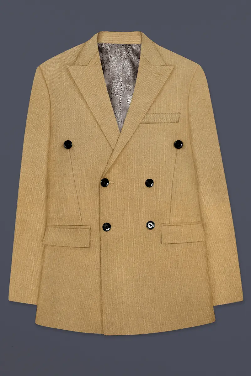 Sepia-Twine Brown Solid Wool Rich Double Breasted Slight Stretch Blazer 8