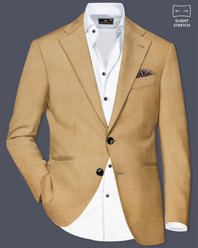 Sepia-Twine Brown Solid Wool Rich Single Breasted Slight Stretch Blazer 1