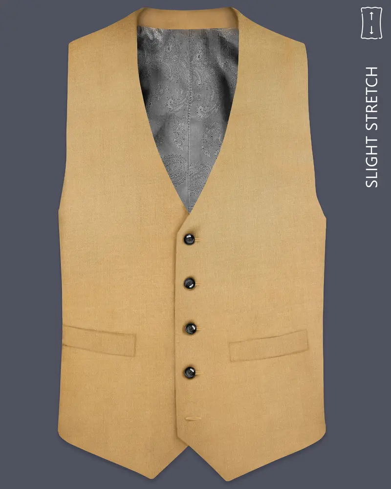 Sepia-Twine Brown Solid Wool Rich Slight Stretch Waistcoat 1