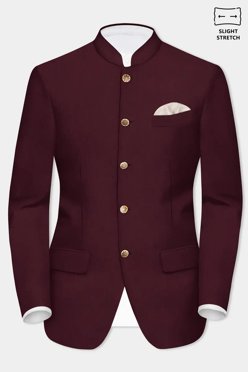 Sepiaelite-Tamarind Brown Solid Wool Rich Bandhgala Slight Stretch Blazer 2